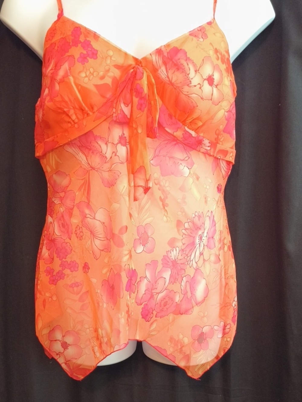 Fashion Bug Orange and Pink Floral Sheer Camisole Top #0066